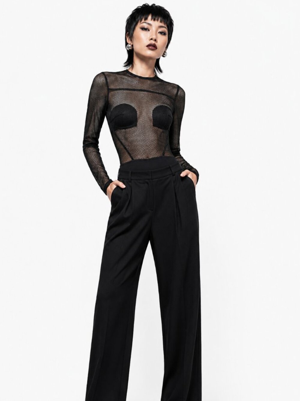 Solace London Kiki Black Mesh Cutout Bodysuit Size 2 US